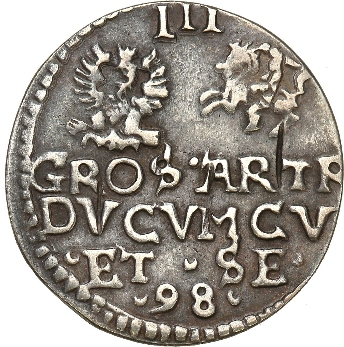 Kurlandia. Wilhelm Kettler (1587-1616). Trojak (3 grosze) 1598, Mitawa - RZADKOŚĆ R3